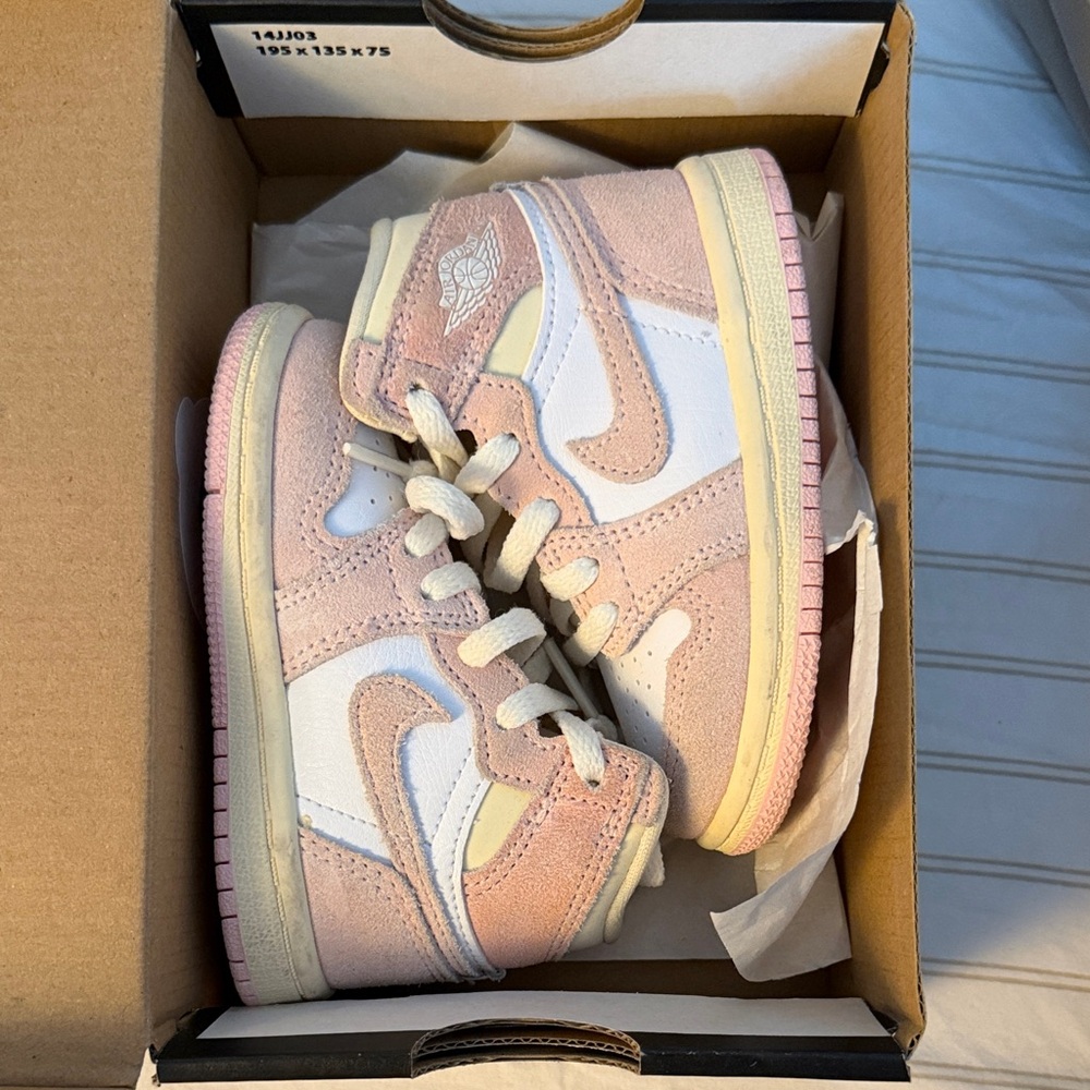 Jordan Kids Pink and White High-Top Sneakers Jordan 1s Worn Once